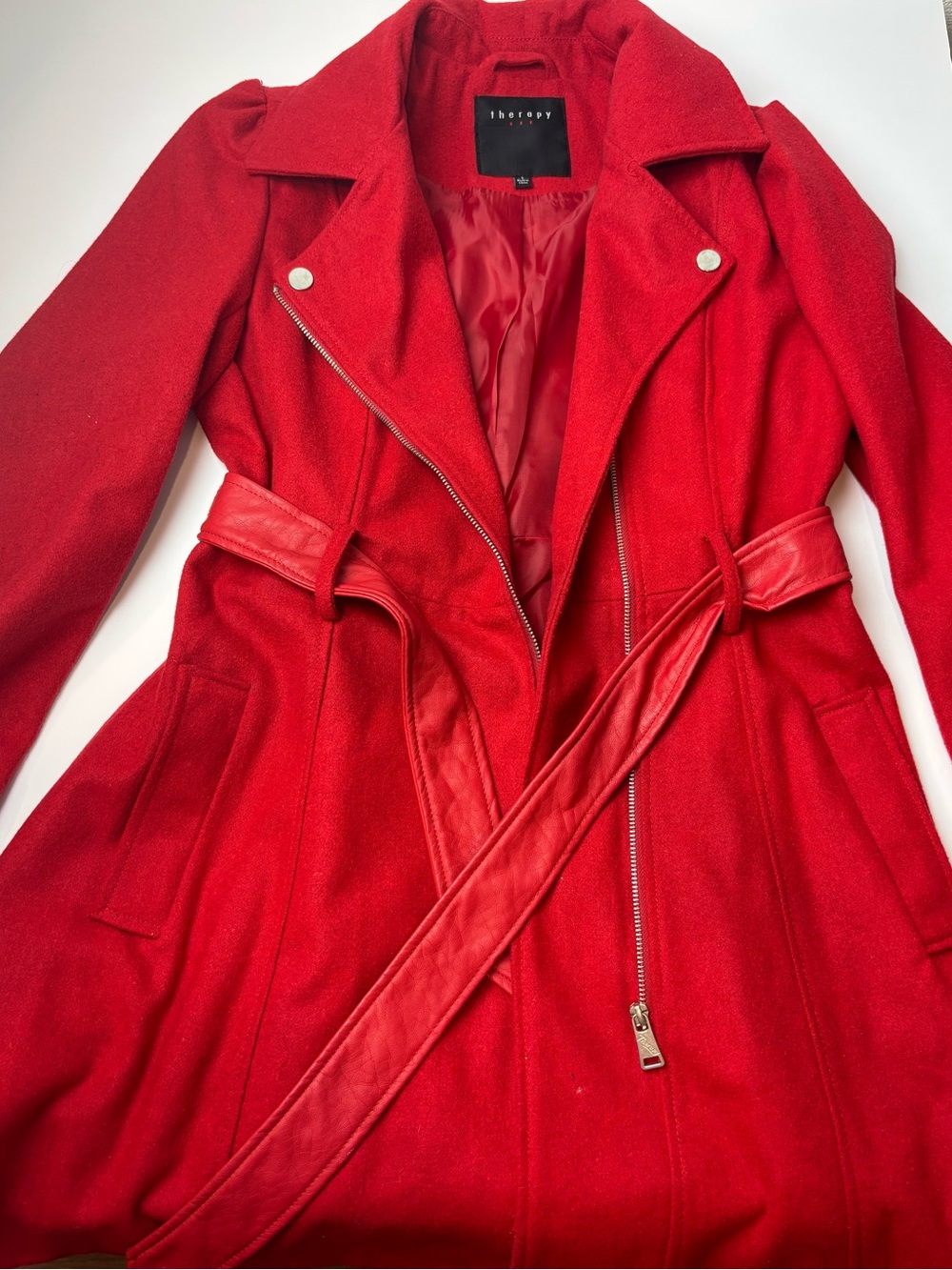 therapy Red Belted Wool-Blend Trench Coat